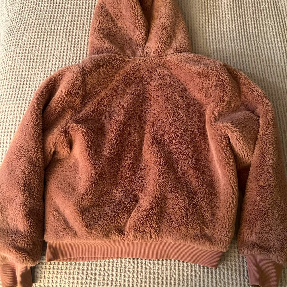 Athleta Beige Ritual Faux Fur Fuzzy Hooded Full Zip Athletic Jacket Size S